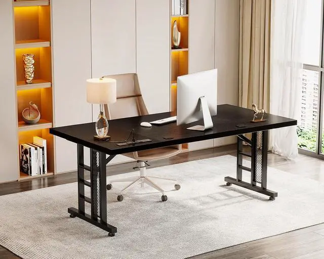 Alt view image 2 of 6 - Coleshome 71 Inch Executive Desk with USB Ports, Computer Office Desk, Large Mordern Writing Table, Workstation Business Furniture for Home Office, Black