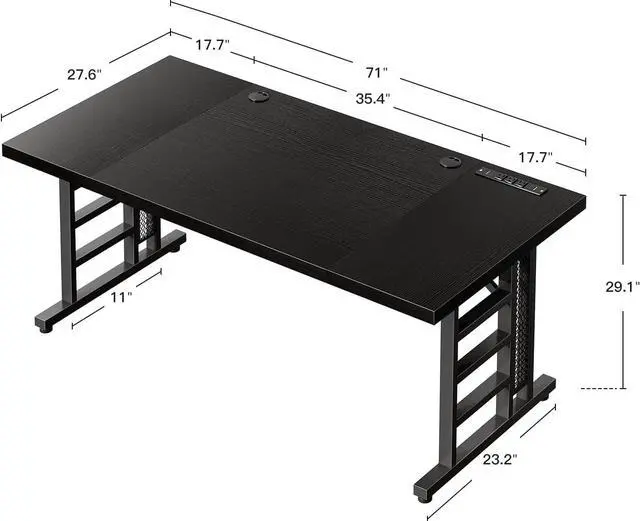 Alt view image 3 of 6 - Coleshome 71 Inch Executive Desk with USB Ports, Computer Office Desk, Large Mordern Writing Table, Workstation Business Furniture for Home Office, Black
