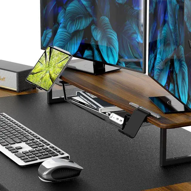 Alt view image 7 of 7 - SHW 62-Inch Extra Large Electric Height Adjustable Standing Desk with Monitor Riser and Drawer, 62 x 28 Inches, Walnut