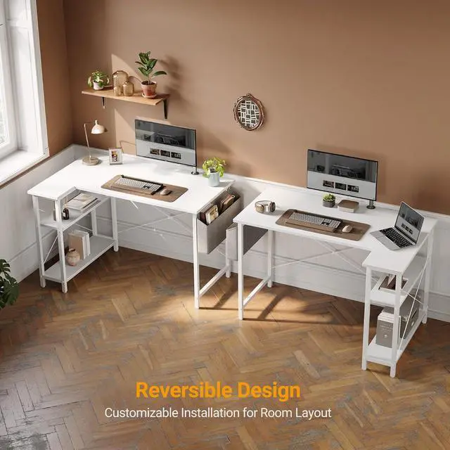 Alt view image 4 of 7 - Cubiker L Shaped Desk, 40" Computer Desk with Reversible Storage Shelves Home Office Corner Desk Study Writing Gaming Table, White