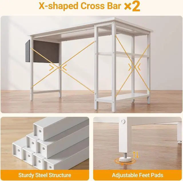 Alt view image 5 of 7 - Cubiker L Shaped Desk, 40" Computer Desk with Reversible Storage Shelves Home Office Corner Desk Study Writing Gaming Table, White
