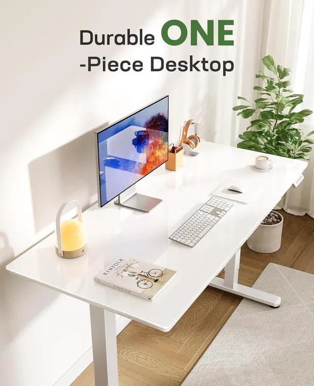 Alt view image 7 of 7 - Marsail Glass Standing Desk with Drawer, 55 x 28 Inches Adjustable Desk, Home Office Desks with One-Piece Tempered Glass Top, Ergonomic Home Office Sit Stand Desk with 4 Preset Heights, White