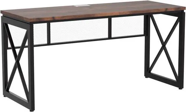 Alt view image 4 of 7 - BON AUGURE 60 Inch Computer Desk for Home Office, Industrial Metal Wood Desk, Farmhouse Large Writing Desk, Modern Sturdy Gaming Desk (Rustic Oak)