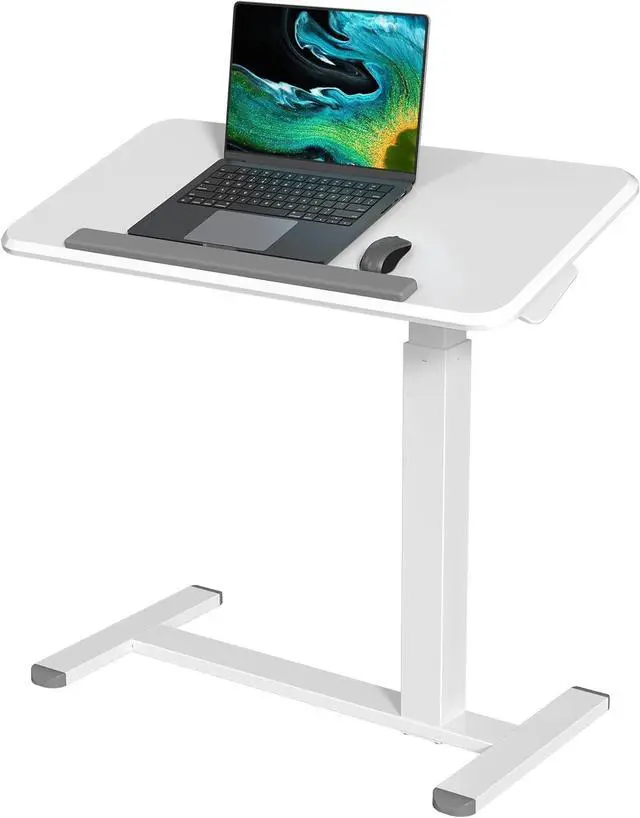 Main image of Rolling Laptop Desk, 180° Tiltable Mobile Standing Desk Height Adjustable, Overbed Bedside Table, Portable Computer Desk with Wheels, Foldable Laptop Cart for Home Office, White