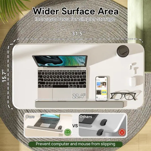 Alt view image 2 of 7 - Rolling Laptop Desk, 180° Tiltable Mobile Standing Desk Height Adjustable, Overbed Bedside Table, Portable Computer Desk with Wheels, Foldable Laptop Cart for Home Office, White