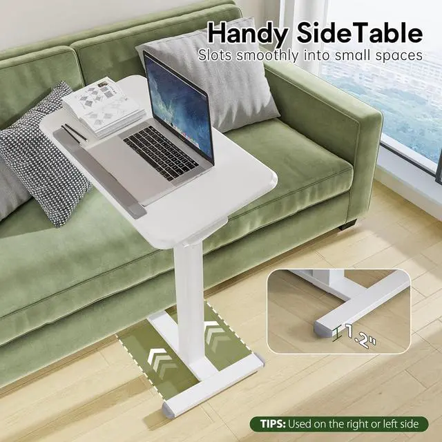 Alt view image 5 of 7 - Rolling Laptop Desk, 180° Tiltable Mobile Standing Desk Height Adjustable, Overbed Bedside Table, Portable Computer Desk with Wheels, Foldable Laptop Cart for Home Office, White