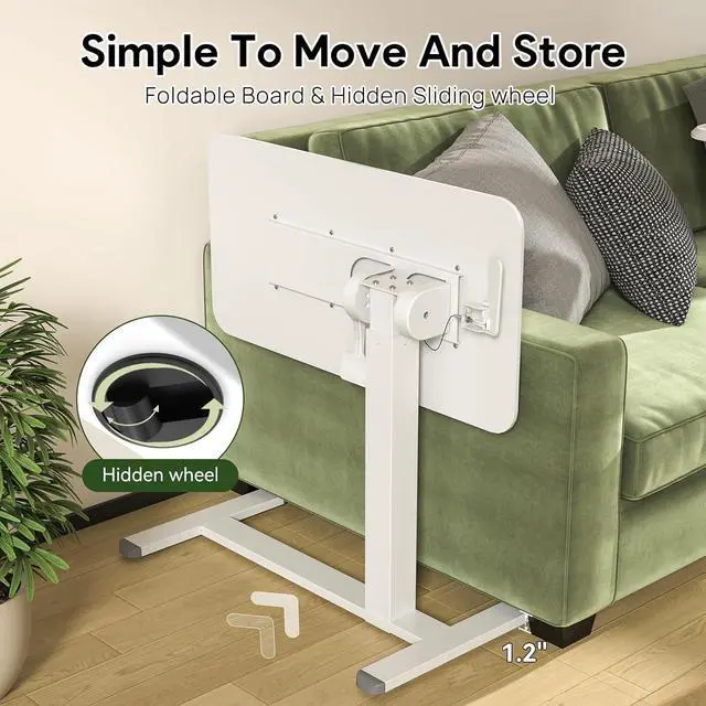 Alt view image 6 of 7 - Rolling Laptop Desk, 180° Tiltable Mobile Standing Desk Height Adjustable, Overbed Bedside Table, Portable Computer Desk with Wheels, Foldable Laptop Cart for Home Office, White