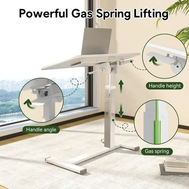 Alt view image 7 of 7 - Rolling Laptop Desk, 180° Tiltable Mobile Standing Desk Height Adjustable, Overbed Bedside Table, Portable Computer Desk with Wheels, Foldable Laptop Cart for Home Office, White