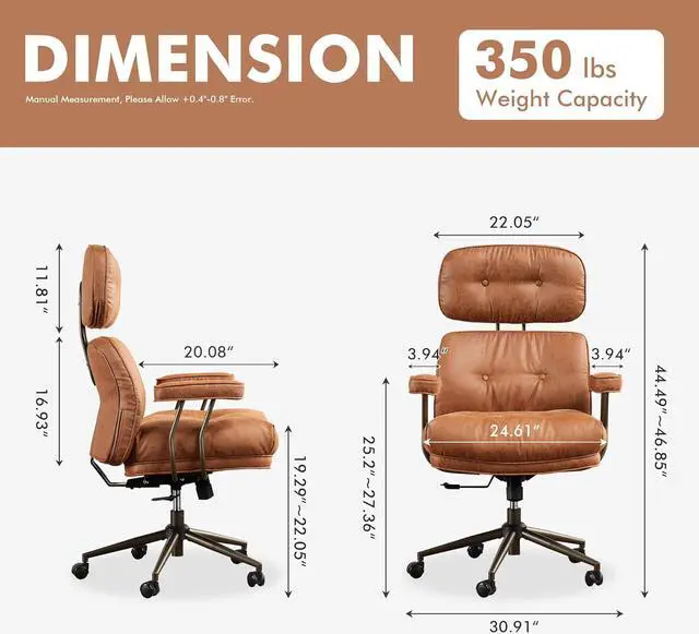 Alt view image 2 of 7 - High Back Executive Office Chair with Comfortable Deep Seat,Brown Mid Century Modern Office Chair,Ergonomic Big and Tall Computer Desk Chairs with Lumbar Support(Light Brown Suede)