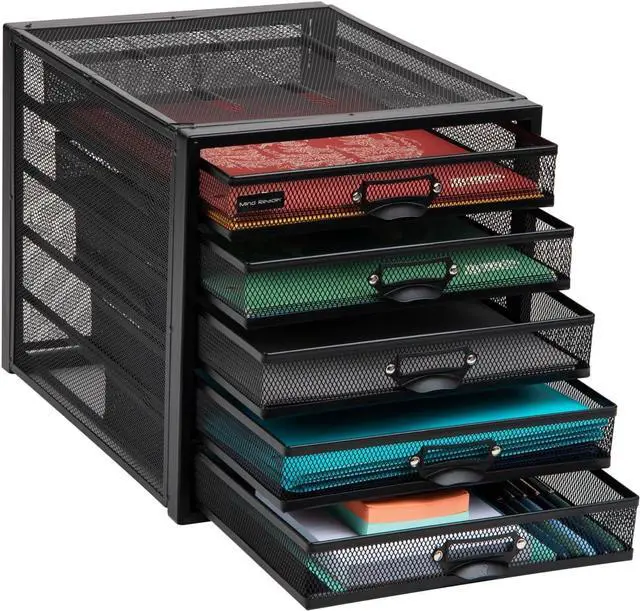 Main image of Mind Reader File Storage Drawers, Desk Organizer, Multi-Purpose, Crafts, Office, Metal Mesh, 11"L x 14"W x 11"H, Black, 5 Drawer