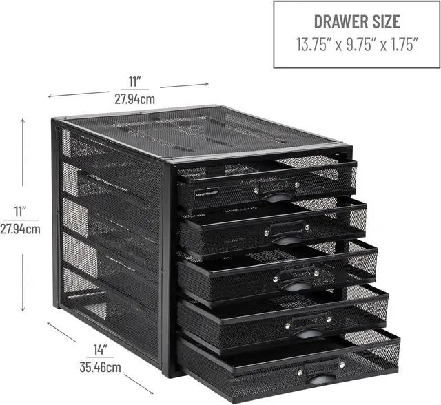 Alt view image 3 of 7 - Mind Reader File Storage Drawers, Desk Organizer, Multi-Purpose, Crafts, Office, Metal Mesh, 11"L x 14"W x 11"H, Black, 5 Drawer