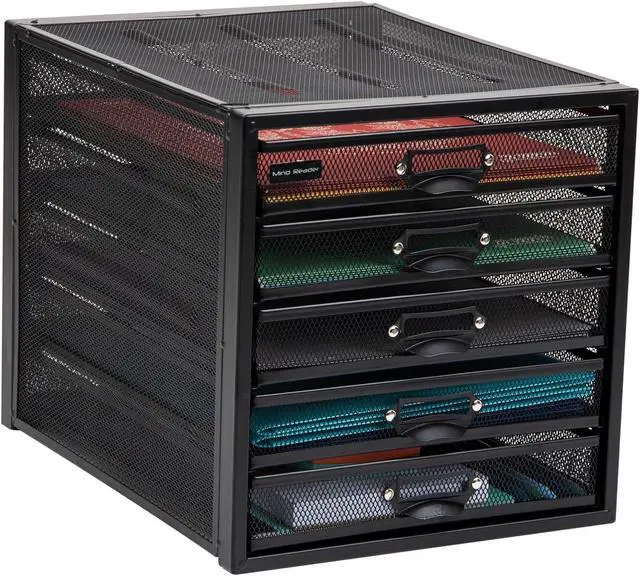 Alt view image 5 of 7 - Mind Reader File Storage Drawers, Desk Organizer, Multi-Purpose, Crafts, Office, Metal Mesh, 11"L x 14"W x 11"H, Black, 5 Drawer
