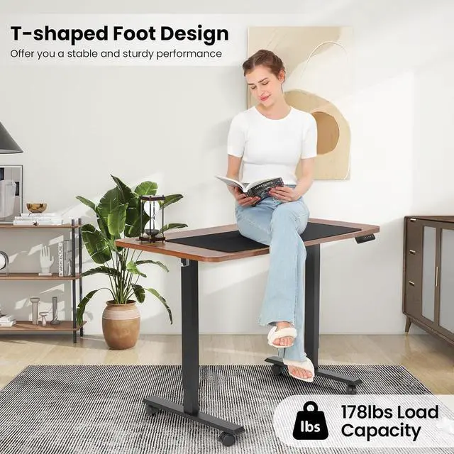 Alt view image 5 of 7 - Electric Standing Ergonomic Desk 55 x 24 Inches Adjustable Height Sit Stand Up Desk for Home Office Computer Gaming with Memory Preset, Headphone Hook, Wheels (White Frame & White Top)
