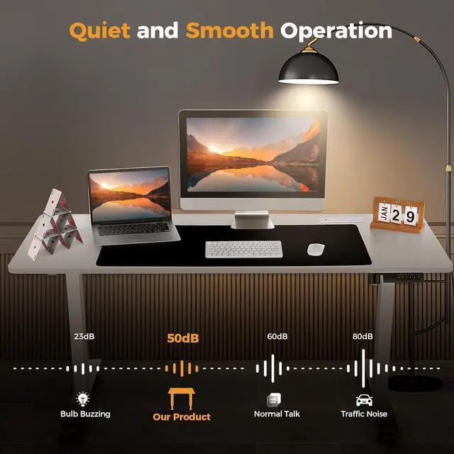 Alt view image 6 of 7 - Electric Standing Ergonomic Desk 55 x 24 Inches Adjustable Height Sit Stand Up Desk for Home Office Computer Gaming with Memory Preset, Headphone Hook, Wheels (White Frame & White Top)