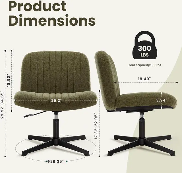 Alt view image 3 of 7 - Criss Cross Chair, Velvet Cross Legged Office Chair no Wheels, Armless Wide Seat Desk Chair with Adjustable Height for Home, Vanity, Bedroom (Green)