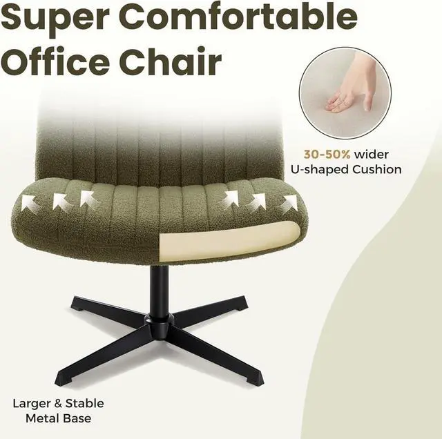 Alt view image 6 of 7 - Criss Cross Chair, Velvet Cross Legged Office Chair no Wheels, Armless Wide Seat Desk Chair with Adjustable Height for Home, Vanity, Bedroom (Green)