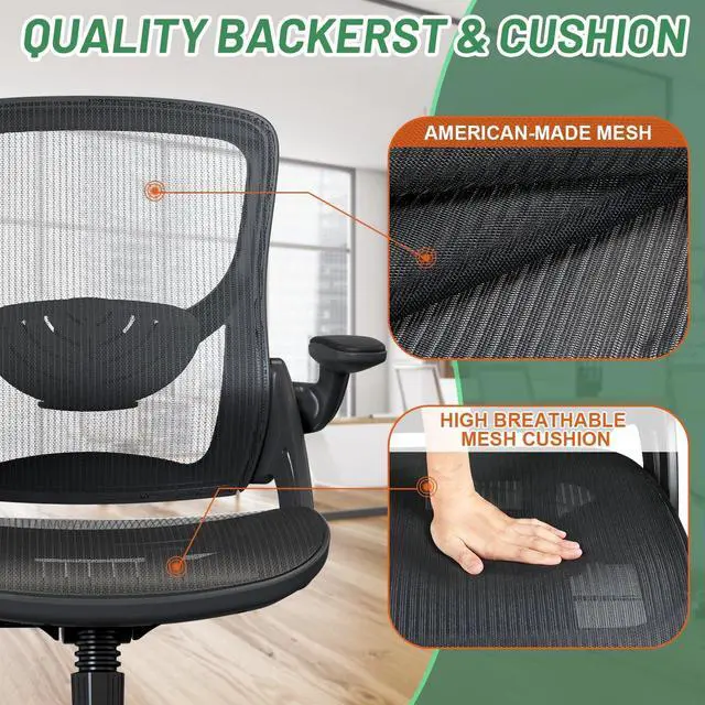 Alt view image 4 of 6 - Ergonomic Comfy Mesh Home Office Computer Desk Chair with Height Adjustable Lumbar Support with Flip up Arms for Adult