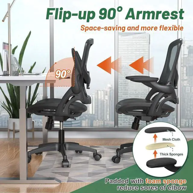 Alt view image 6 of 6 - Ergonomic Comfy Mesh Home Office Computer Desk Chair with Height Adjustable Lumbar Support with Flip up Arms for Adult
