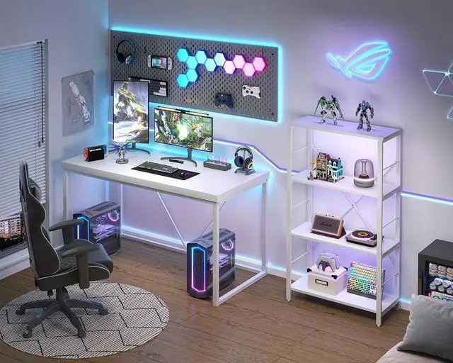 Alt view image 3 of 7 - EXCEFUR White Computer Desk, Modern Home Office Desk, Small Wood Study Writing Table Workstation for Bedroom Living Room, 47 inch