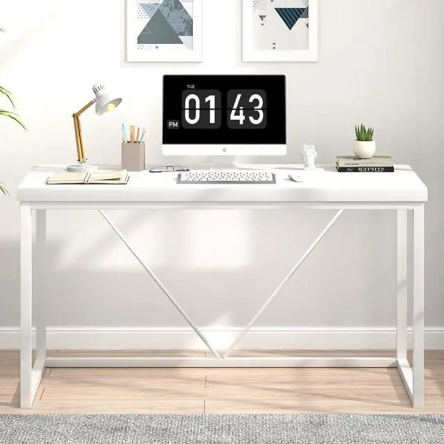 Alt view image 7 of 7 - EXCEFUR White Computer Desk, Modern Home Office Desk, Small Wood Study Writing Table Workstation for Bedroom Living Room, 47 inch