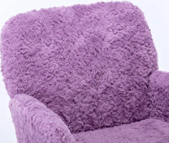 Alt view image 6 of 7 - HomVent Faux Fur Desk Chair, Modern Furry Cute Office Desk Chair,Faux Fur Makeup Vanity Chair with Wheels & Gold Base, Adjustable Swivel Ergonomic Home Office Chair for Girl Women Bedroom Study Violet