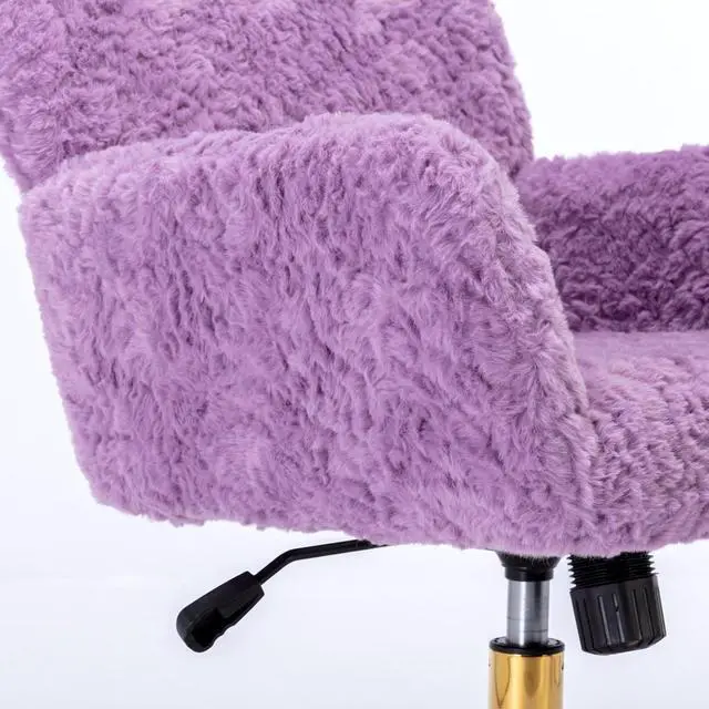 Alt view image 7 of 7 - HomVent Faux Fur Desk Chair, Modern Furry Cute Office Desk Chair,Faux Fur Makeup Vanity Chair with Wheels & Gold Base, Adjustable Swivel Ergonomic Home Office Chair for Girl Women Bedroom Study Violet