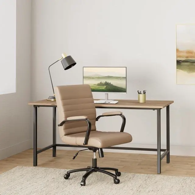 Alt view image 2 of 7 - Realspace® Modern Comfort Winsley Bonded Leather Mid-Back Manager Office Chair, Brown/Black, BIFMA Compliant