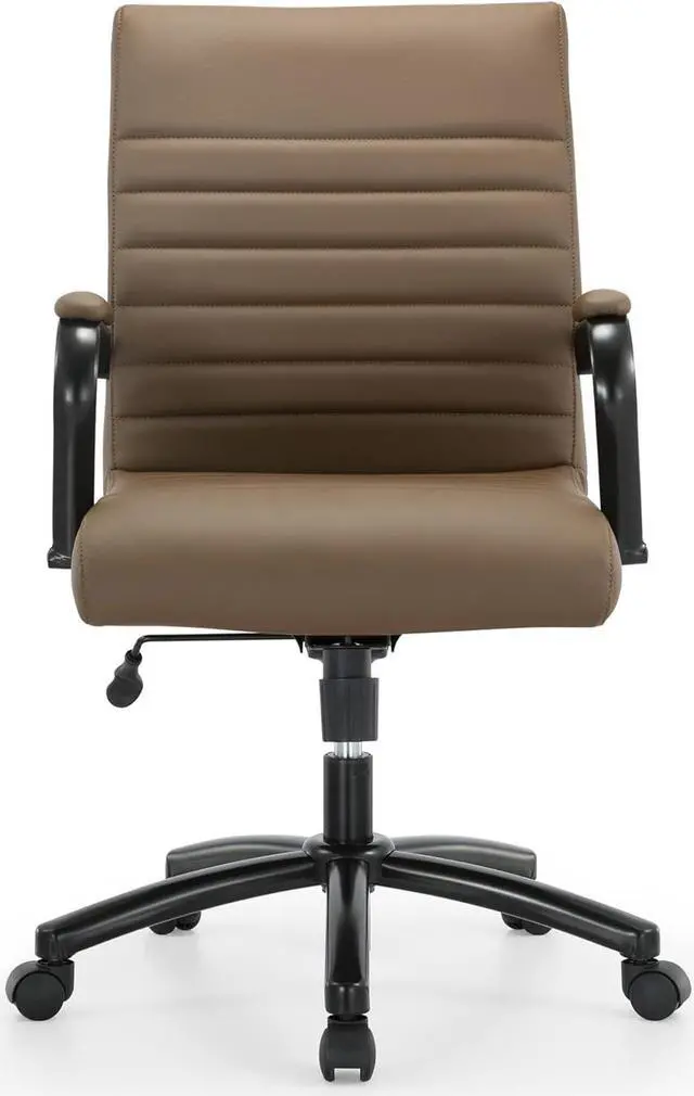 Alt view image 4 of 7 - Realspace® Modern Comfort Winsley Bonded Leather Mid-Back Manager Office Chair, Brown/Black, BIFMA Compliant
