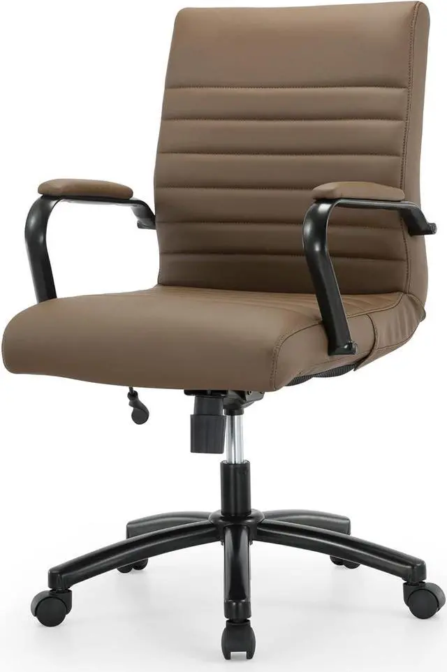 Alt view image 5 of 7 - Realspace® Modern Comfort Winsley Bonded Leather Mid-Back Manager Office Chair, Brown/Black, BIFMA Compliant