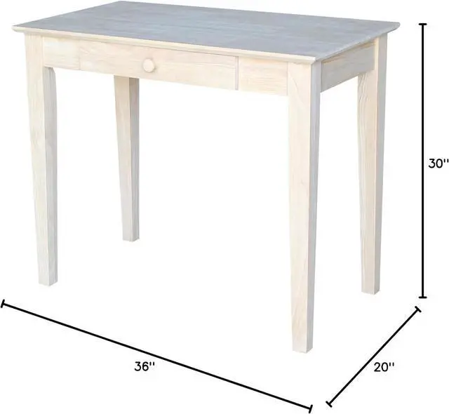 Alt view image 2 of 7 - International Concepts 30" H Writing Table With Drawer Home Reception School Desk/Office Furniture, Eco-Friendly/Solid/Sturdy Parawood, Paint/Stain It Your Way, Unfinished