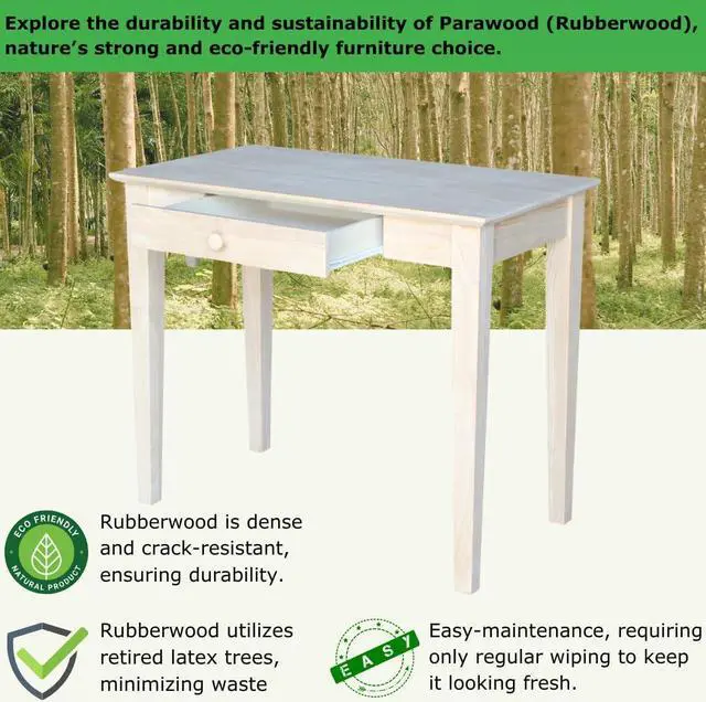Alt view image 3 of 7 - International Concepts 30" H Writing Table With Drawer Home Reception School Desk/Office Furniture, Eco-Friendly/Solid/Sturdy Parawood, Paint/Stain It Your Way, Unfinished