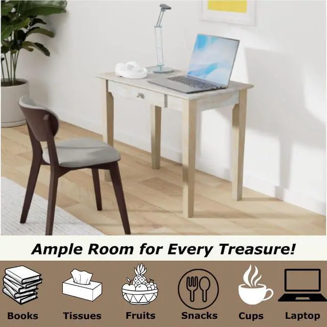 Alt view image 4 of 7 - International Concepts 30" H Writing Table With Drawer Home Reception School Desk/Office Furniture, Eco-Friendly/Solid/Sturdy Parawood, Paint/Stain It Your Way, Unfinished