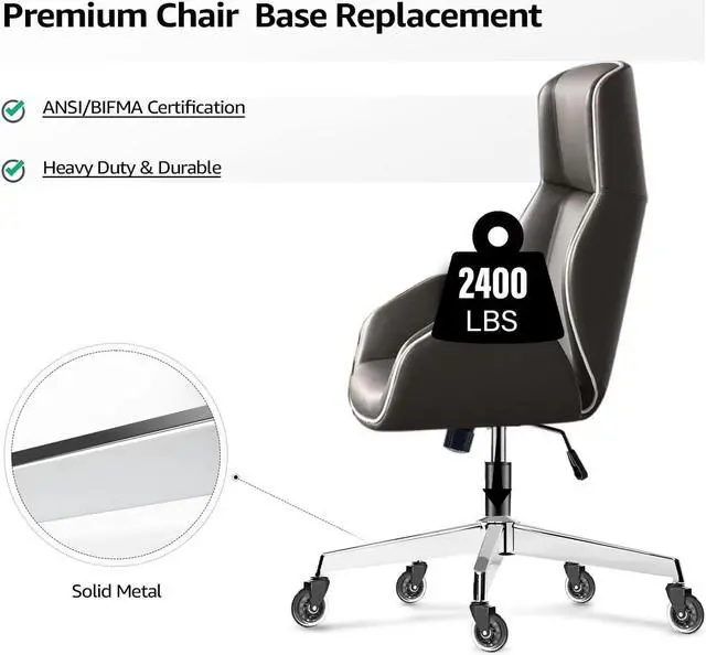 Alt view image 4 of 7 - Sytopia Office Chair Base, 28'' Desk Chair Base Replacement with Reinforced Metal Legs (2300Lbs), Chair Bottom Part for Most Chairs, Universal Gas Cylinder and Caster Sockets, Sliver