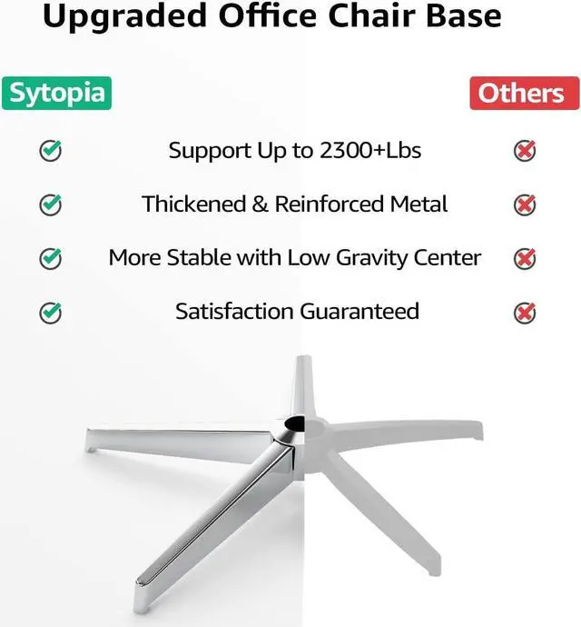 Alt view image 5 of 7 - Sytopia Office Chair Base, 28'' Desk Chair Base Replacement with Reinforced Metal Legs (2300Lbs), Chair Bottom Part for Most Chairs, Universal Gas Cylinder and Caster Sockets, Sliver