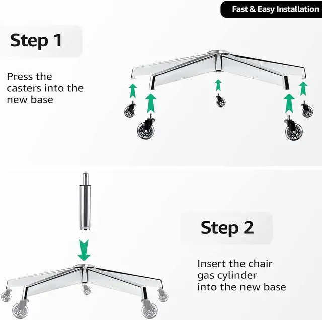 Alt view image 7 of 7 - Sytopia Office Chair Base, 28'' Desk Chair Base Replacement with Reinforced Metal Legs (2300Lbs), Chair Bottom Part for Most Chairs, Universal Gas Cylinder and Caster Sockets, Sliver