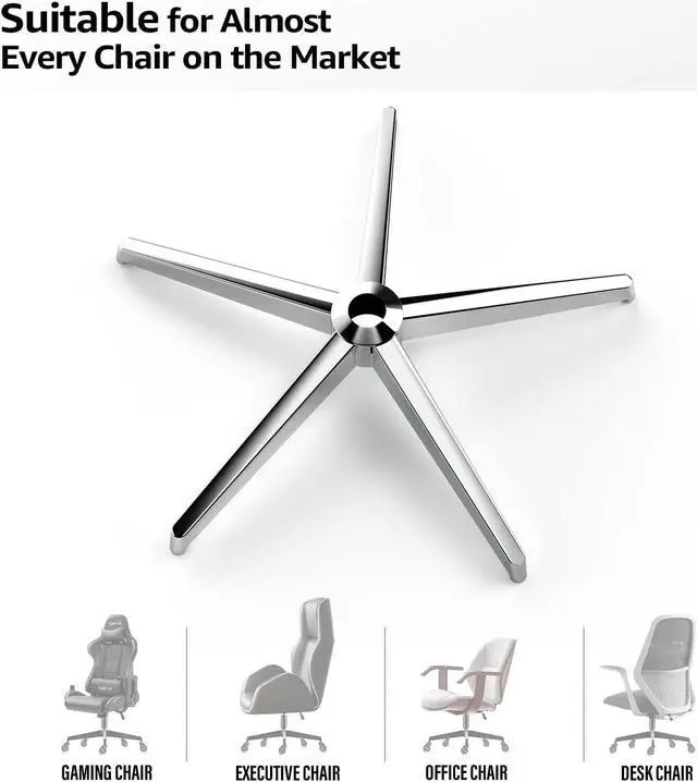 Alt view image 6 of 7 - Sytopia Office Chair Base, 28'' Desk Chair Base Replacement with Reinforced Metal Legs (2300Lbs), Chair Bottom Part for Most Chairs, Universal Gas Cylinder and Caster Sockets, Sliver