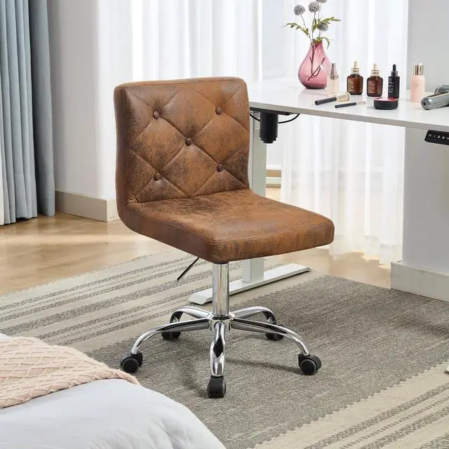 Alt view image 2 of 7 - VECELO PU Leather Mid-Back Armless Desk Chair Adjustable Height 360° Rolling Swivel for Home Office Work, Dark Brown