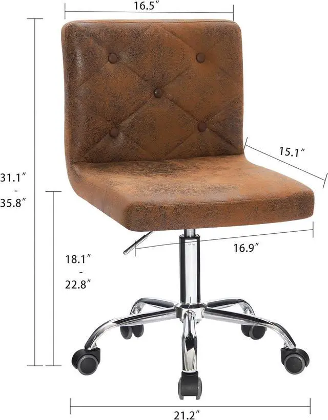 Alt view image 3 of 7 - VECELO PU Leather Mid-Back Armless Desk Chair Adjustable Height 360° Rolling Swivel for Home Office Work, Dark Brown