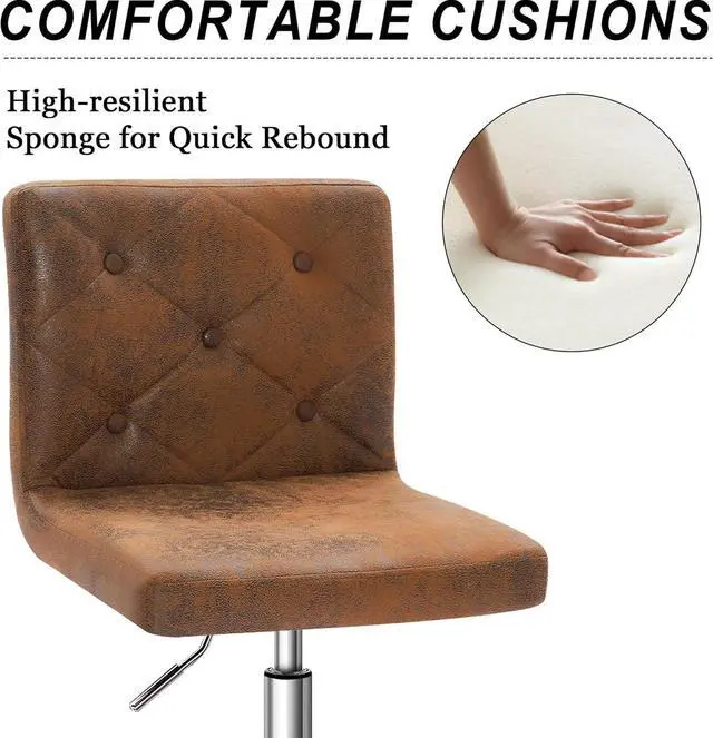 Alt view image 4 of 7 - VECELO PU Leather Mid-Back Armless Desk Chair Adjustable Height 360° Rolling Swivel for Home Office Work, Dark Brown