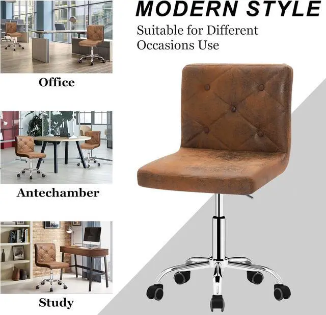Alt view image 5 of 7 - VECELO PU Leather Mid-Back Armless Desk Chair Adjustable Height 360° Rolling Swivel for Home Office Work, Dark Brown