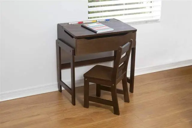Alt view image 2 of 3 - Lipper International Child's Slanted Top Desk & Chair, Walnut Finish, 25 1/2" x 16" x 26"