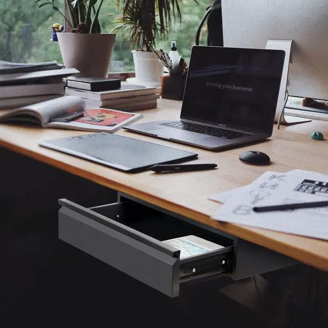 Alt view image 7 of 7 - 1 Pack Under Desk Drawer 18", Pull-out Storage Organizer with Large Slide Extension Mounted Under Flat Wooden Table or Workbench, Black_Normal Version