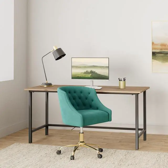 Alt view image 2 of 7 - ATTICA Home Office Desk Chair Modern Velvet Office Computer Chair Height Adjustable Mid-Back Task Chair (Green)