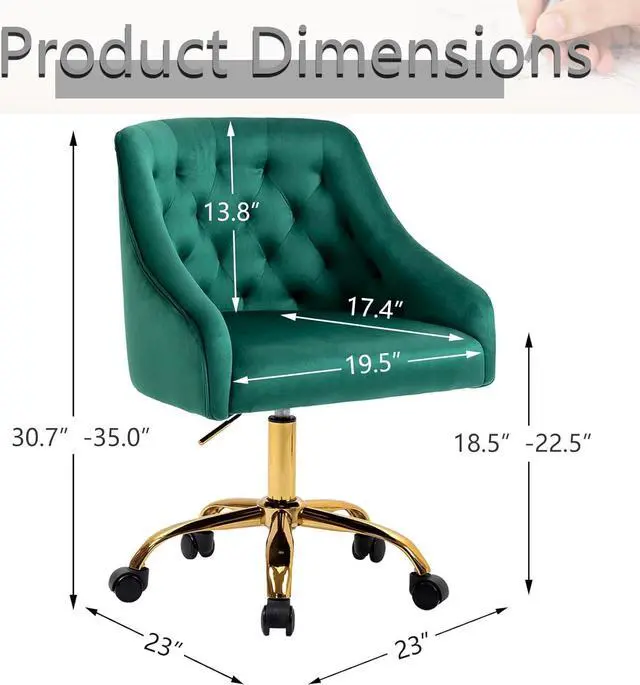 Alt view image 3 of 7 - ATTICA Home Office Desk Chair Modern Velvet Office Computer Chair Height Adjustable Mid-Back Task Chair (Green)