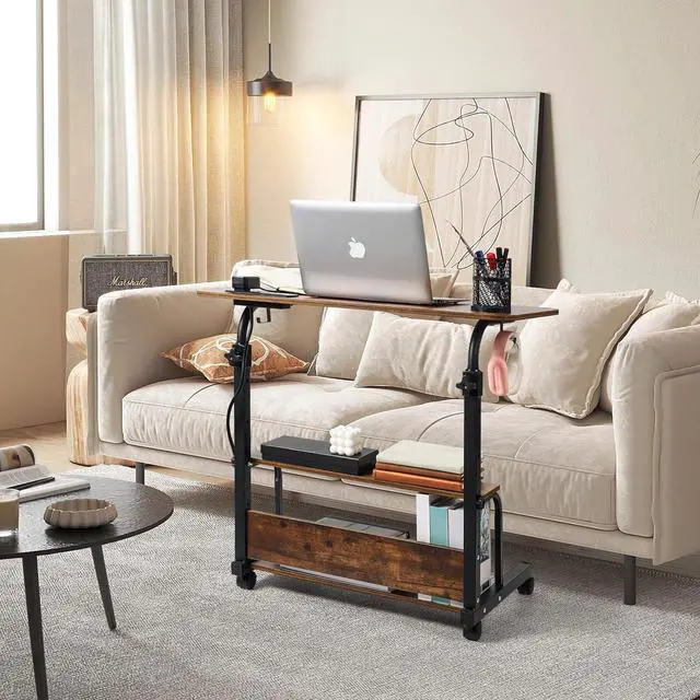 Alt view image 6 of 6 - Standing Desk Small Computer Desk,Small Desk for Bedroom,Corner Desk for Small Space,Small Office Desk Adjustable Desk,Mini Desk Stand Up Desk Laptop Desk,Portable Rolling Desk 31.5 Inch Brownish C