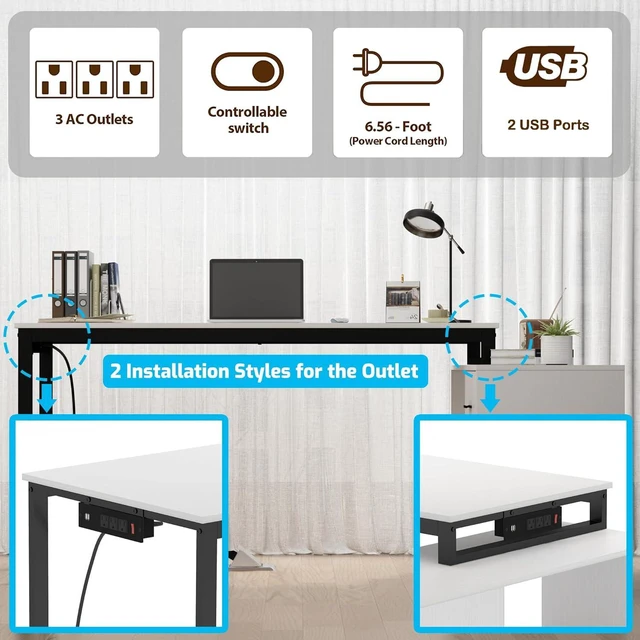 Alt view image 5 of 7 - Home Office Computer Desk with Power Outlet,55 Inch Large L Shaped Desk with Drawers and Shelves,White Business Furniture Desk Workstation for Home Office