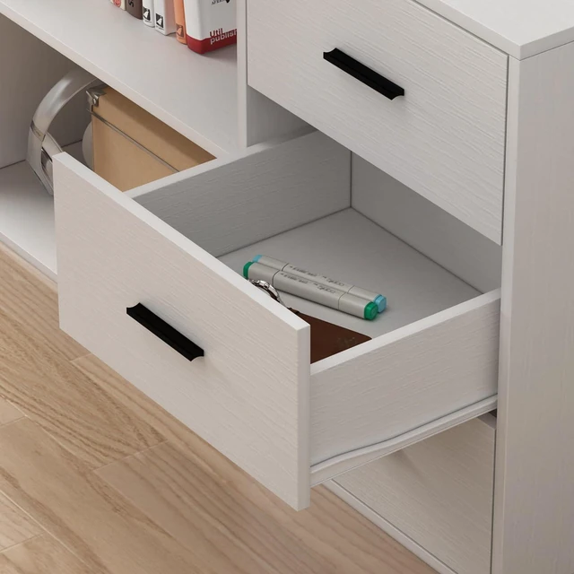 Alt view image 7 of 7 - Home Office Computer Desk with Power Outlet,55 Inch Large L Shaped Desk with Drawers and Shelves,White Business Furniture Desk Workstation for Home Office