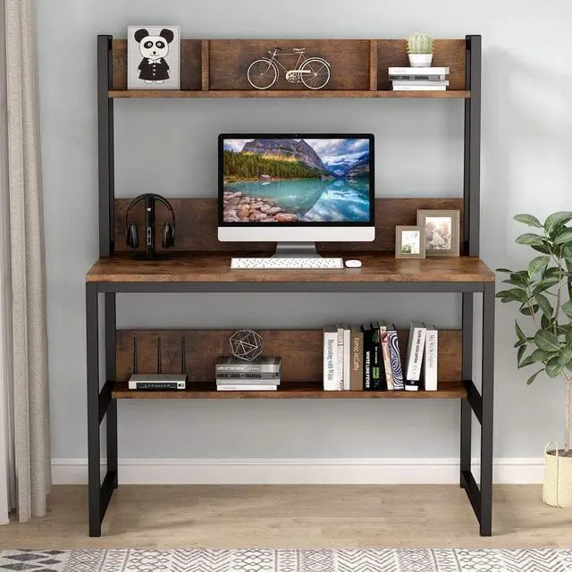 Alt view image 5 of 7 - Tribesigns Computer Desk with Hutch, 42" Study Desk with Bottome Storage Shelve, Workstaion for Home Office, Small Space, 42" W x 19" D x 55" H