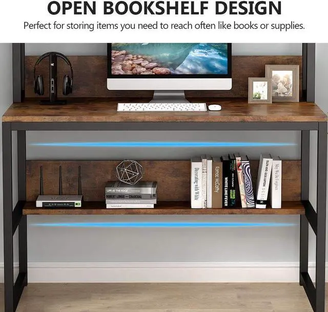 Alt view image 6 of 7 - Tribesigns Computer Desk with Hutch, 42" Study Desk with Bottome Storage Shelve, Workstaion for Home Office, Small Space, 42" W x 19" D x 55" H