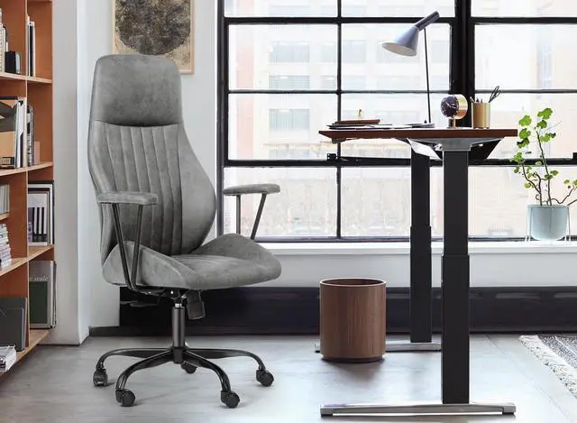 Alt view image 2 of 7 - FEZIBO Office Computer Desk Chair, Ergonomic High-Back Mesh Rolling Work Swivel Task Chairs with Wheels, Comfortable Lumbar Support with Suede Fabric Skin-Friendly, Gray